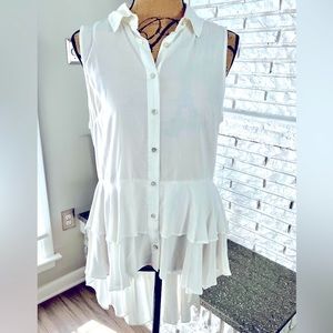 For the Republic Top Blouse High Low White NWT